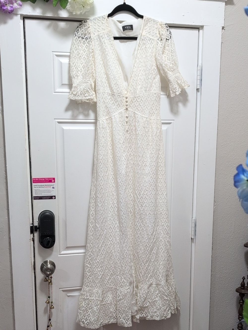 VICI Cream Lace Maxi Dress with Flutter Sleeves